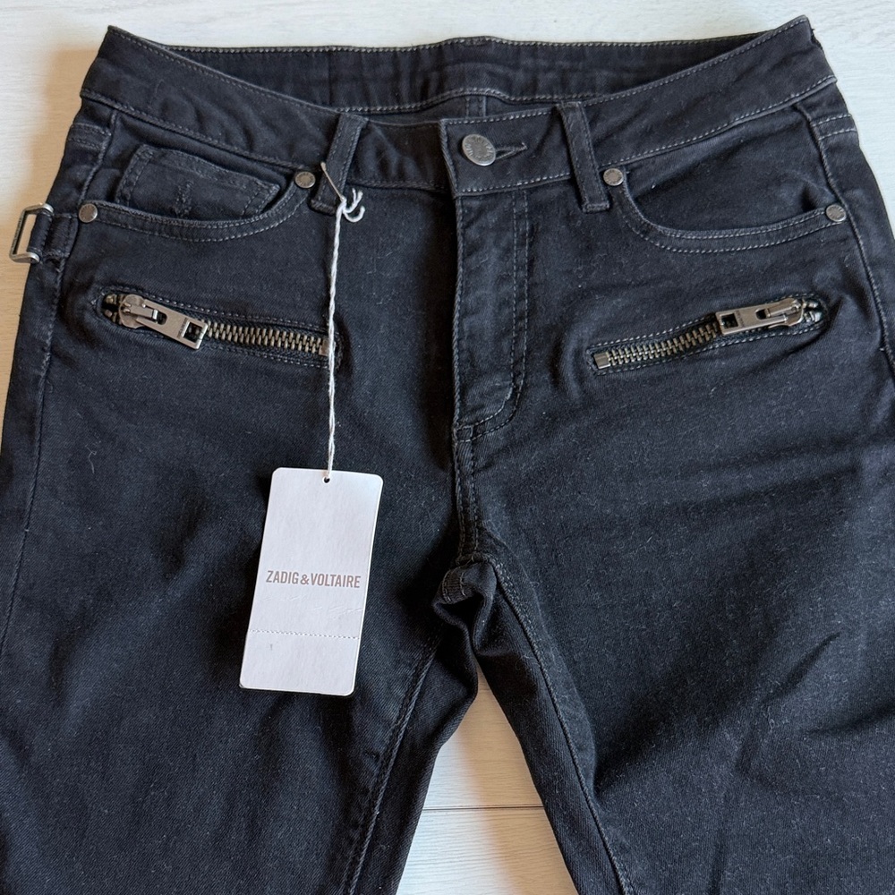 Zadig & Voltaire Designer Women’s Black Jeans with Zipper Accents size 26